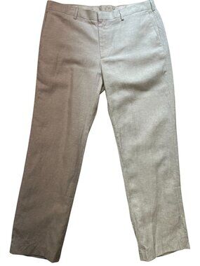 Cubavera Men's Linen Dress Pants Flat Front Size 38x32 Beige Solid Pockets